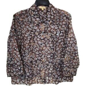 Choices Animal Print Blouse Button-Up 3/4 Sleeves Semi-Sheer Women's Size Large